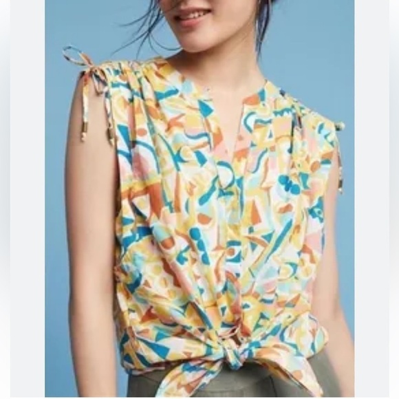 Anthropologie Brooklynite Printed Sleeveless Top Art by Danielle Kroll Size XS - Picture 3 of 17